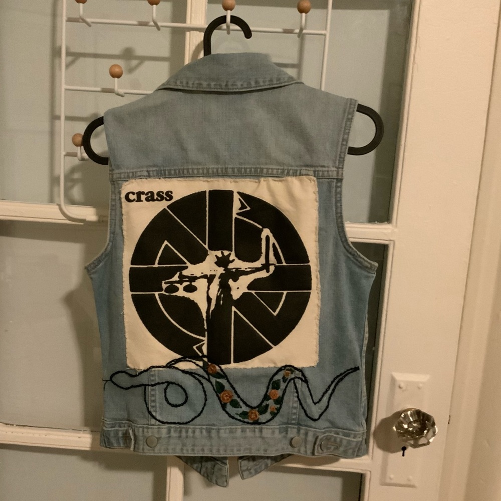 Crass denim punk battle vest